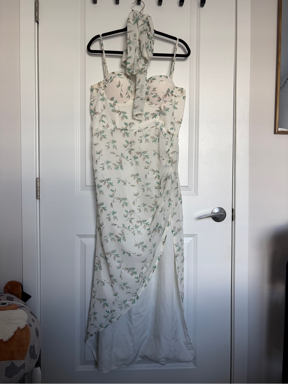 Cream Floral Maxi Dress with Leaf Print